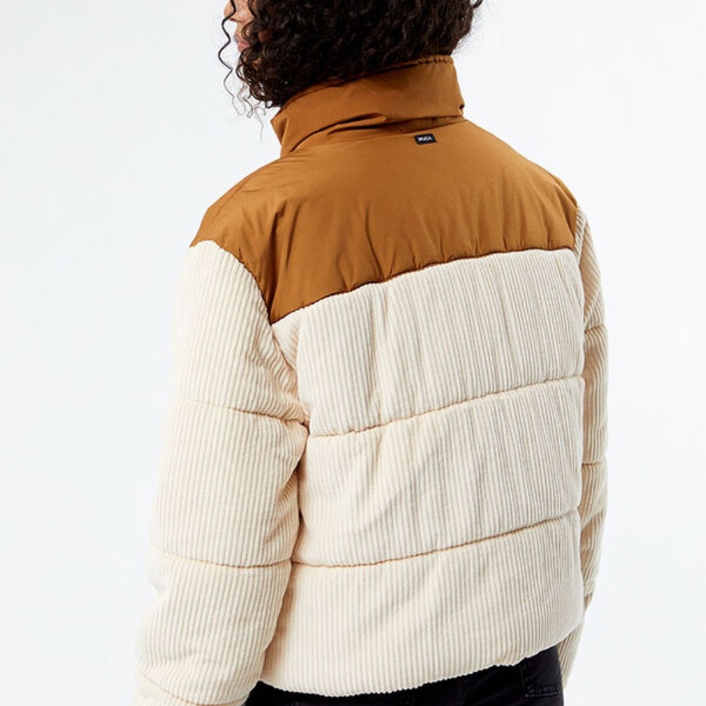 NWT RVCA Eezeh Peaasy Puffer Jacket, Brown and Cream, XS - Picture 3 of 11